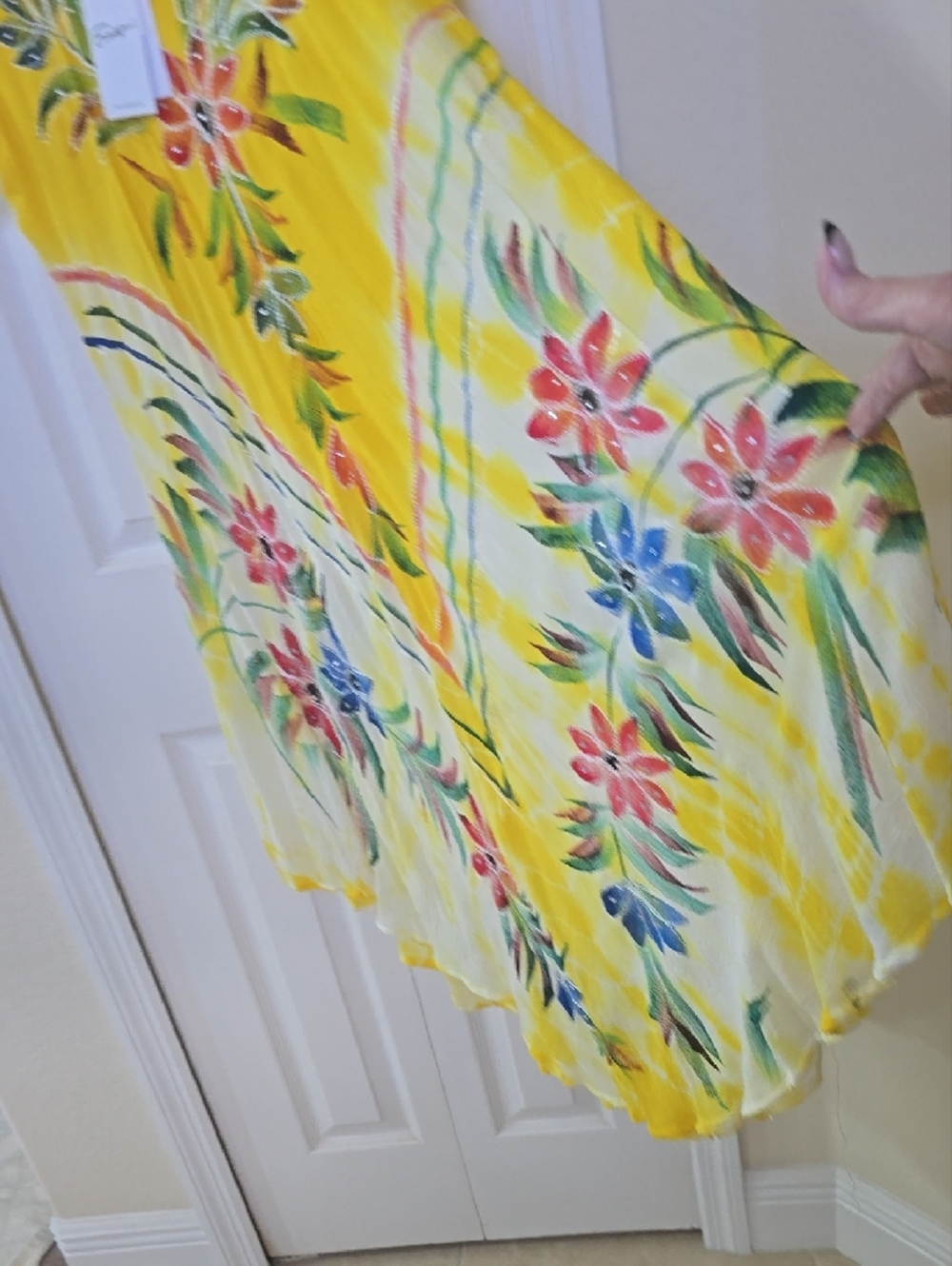 Embellished Yellow Floral Handkerchief Hem  Dress - Picture 7 of 10